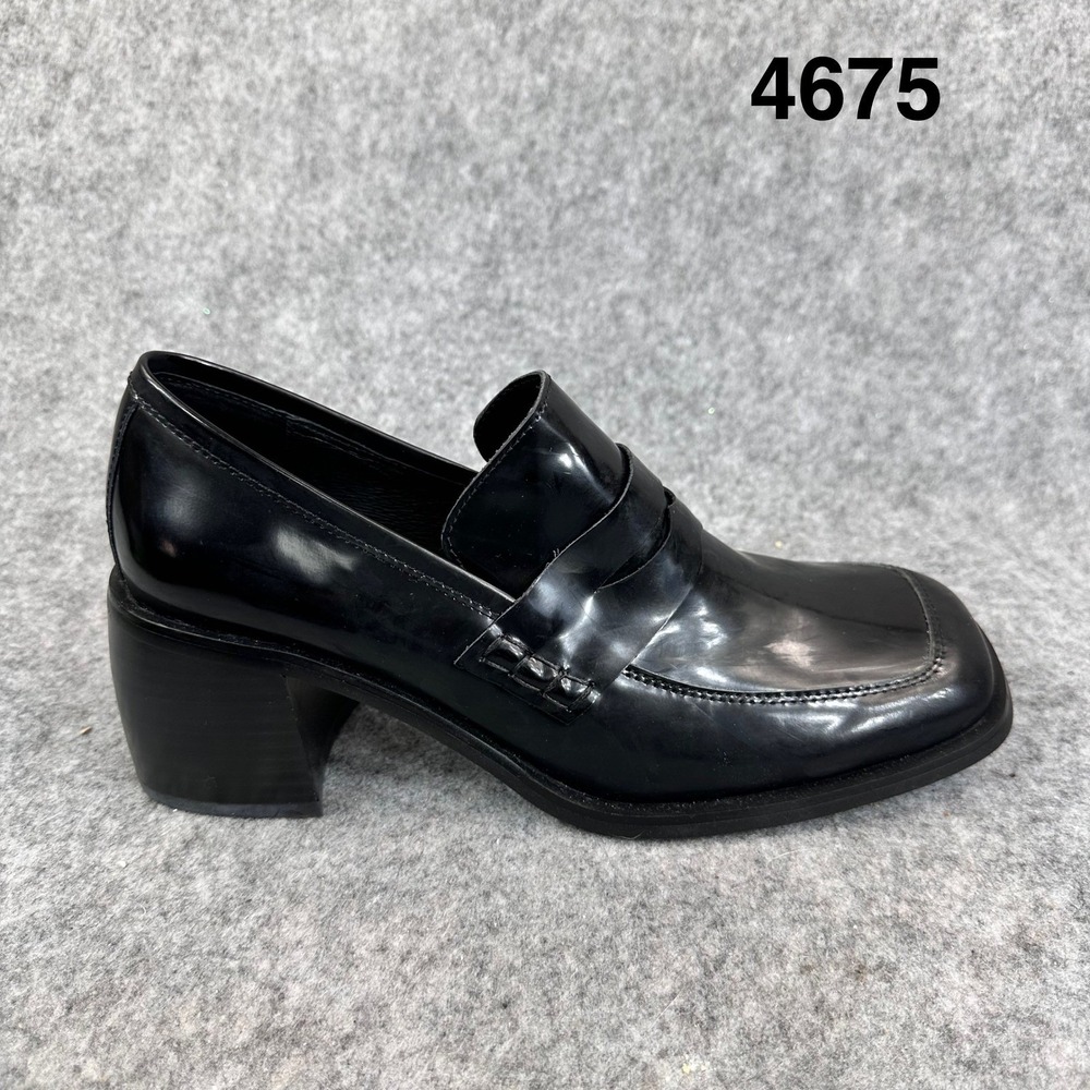 Jeffrey Campbell Ecole Loafers Womens 9 Black Patent Block Heel Penny Platform